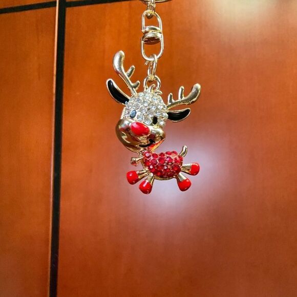 Keychain Reindeer Crystal Rhinestone Gems & Gold - Picture 5 of 6